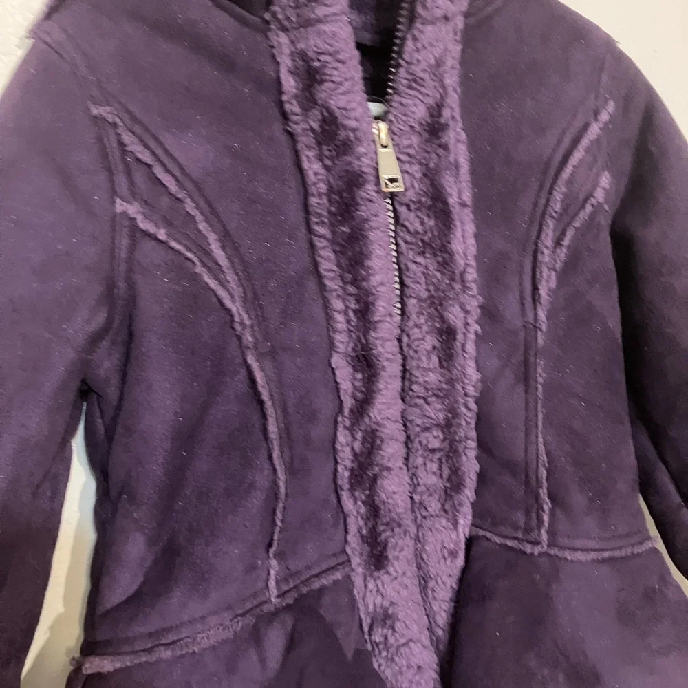 Hawk & Co faux fur lined faux suede girls ruffle coat size 5